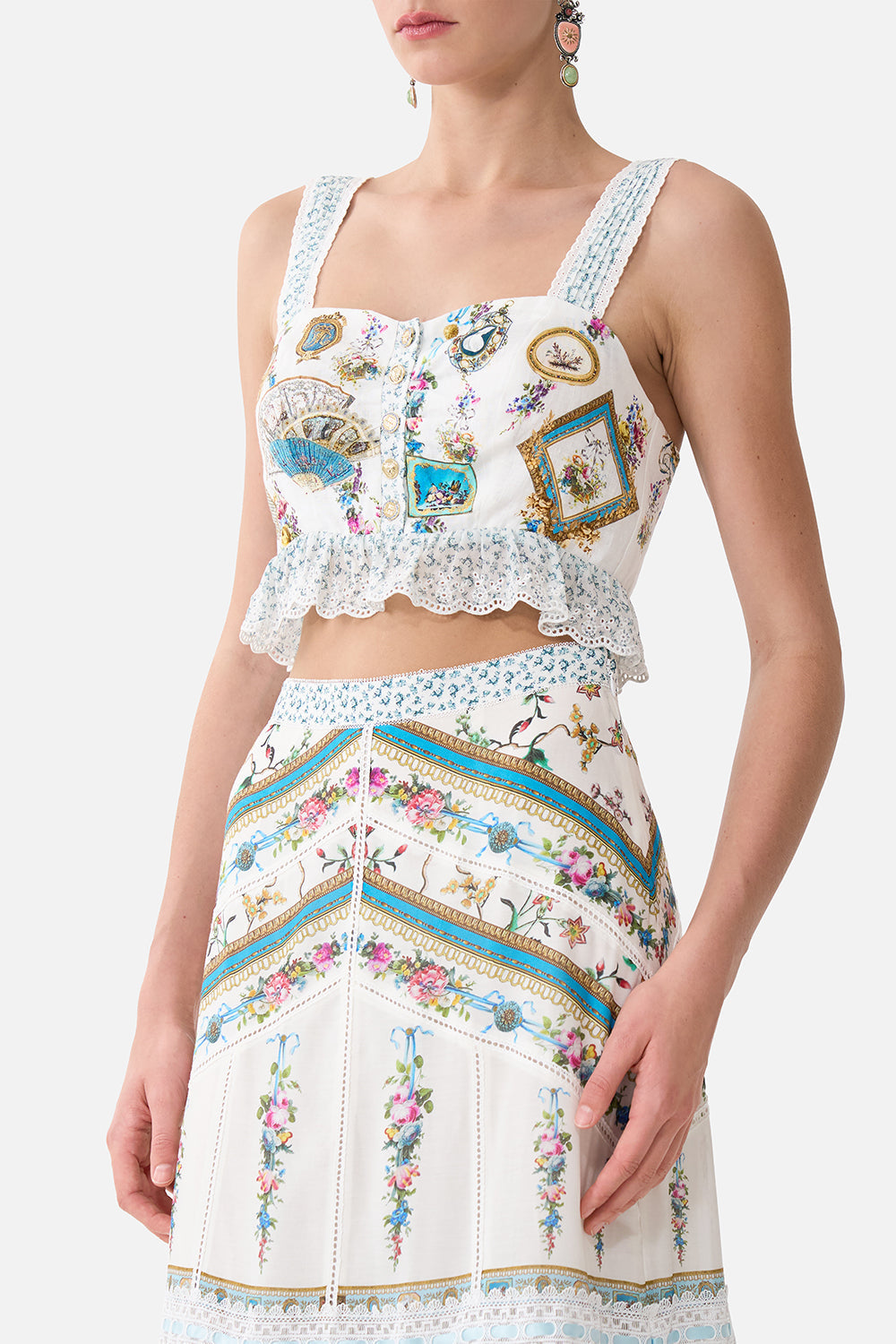 The CAMILLA Crop Top With Frill Detail in our Art For The Artisans print.