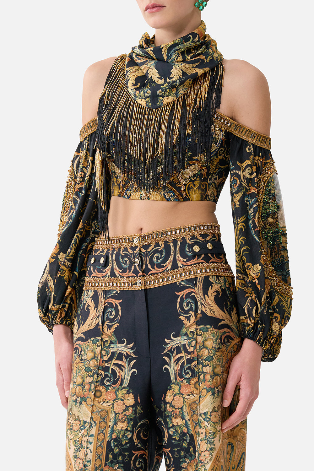 TRIANGULAR SILK TWILL SCARF WITH FRINGING MUSEUM MEMOIRS