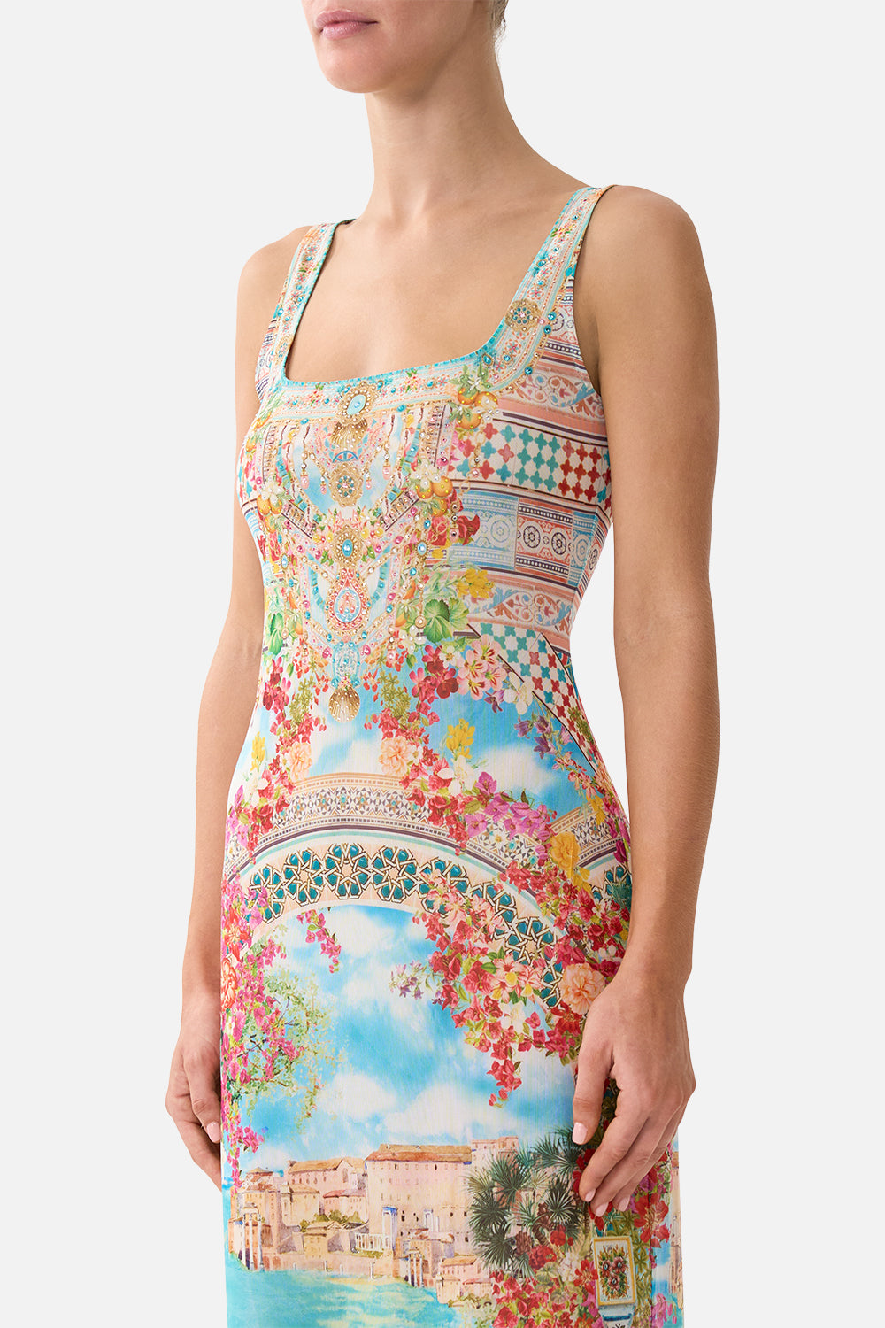 SQUARE NECK BEACH MAXI DRESS W LOW BACK MEET ME IN MALLORCA