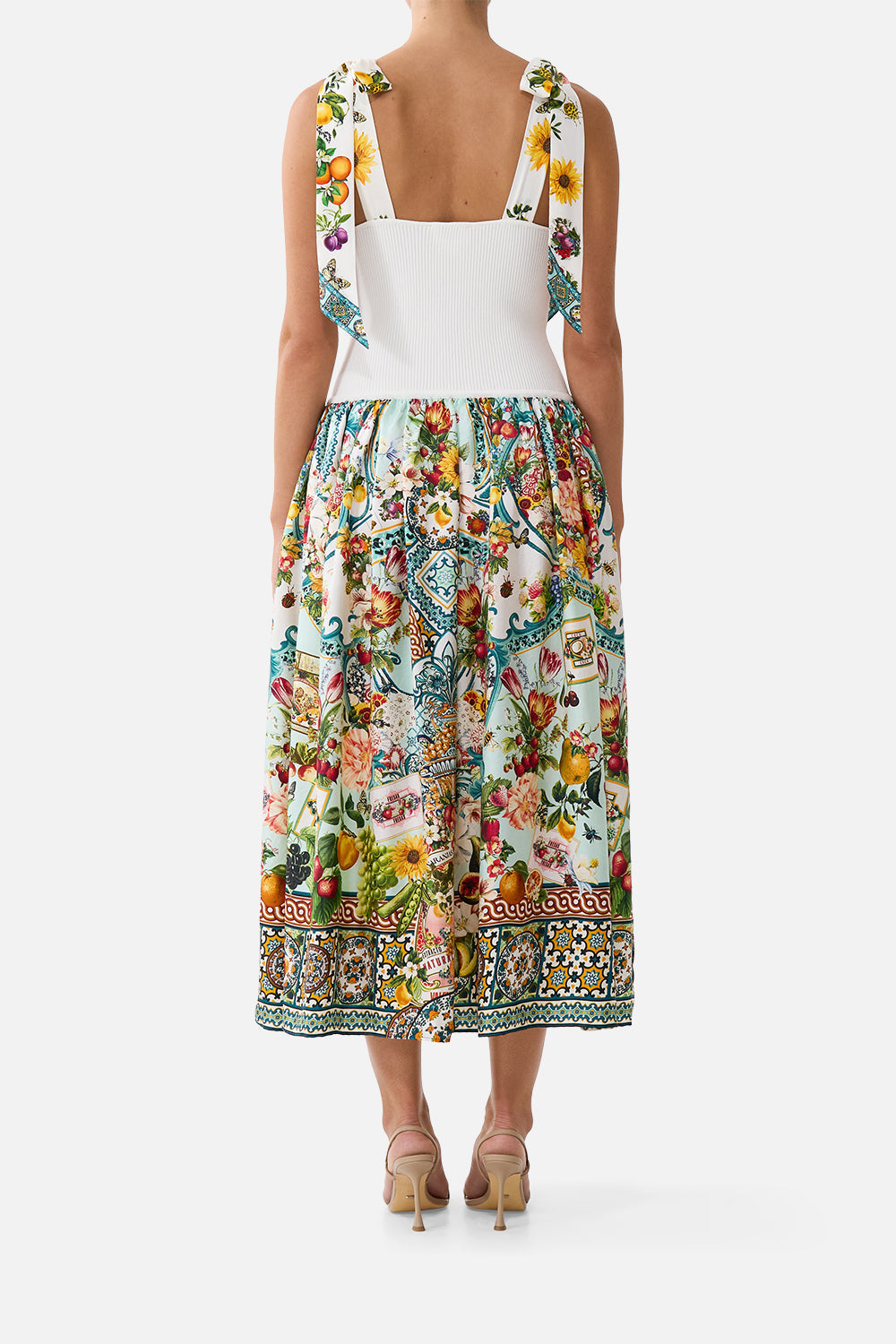 KNIT BODICE SILK SPLICED MIDI DRESS MAGIC OF THE MERCADO