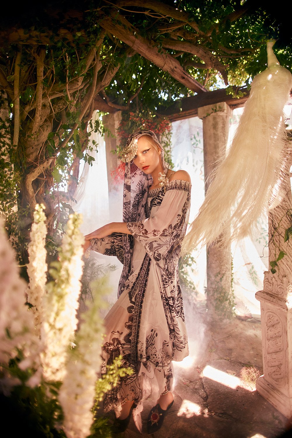 OFF SHOULDER SHIRRED BLOUSE SILVER LININGS