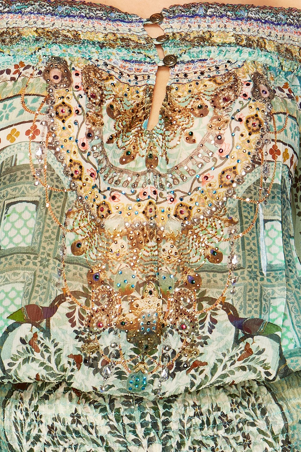 THE SPIRIT WITHIN OFF SHOULDER SHIRRED DRESS