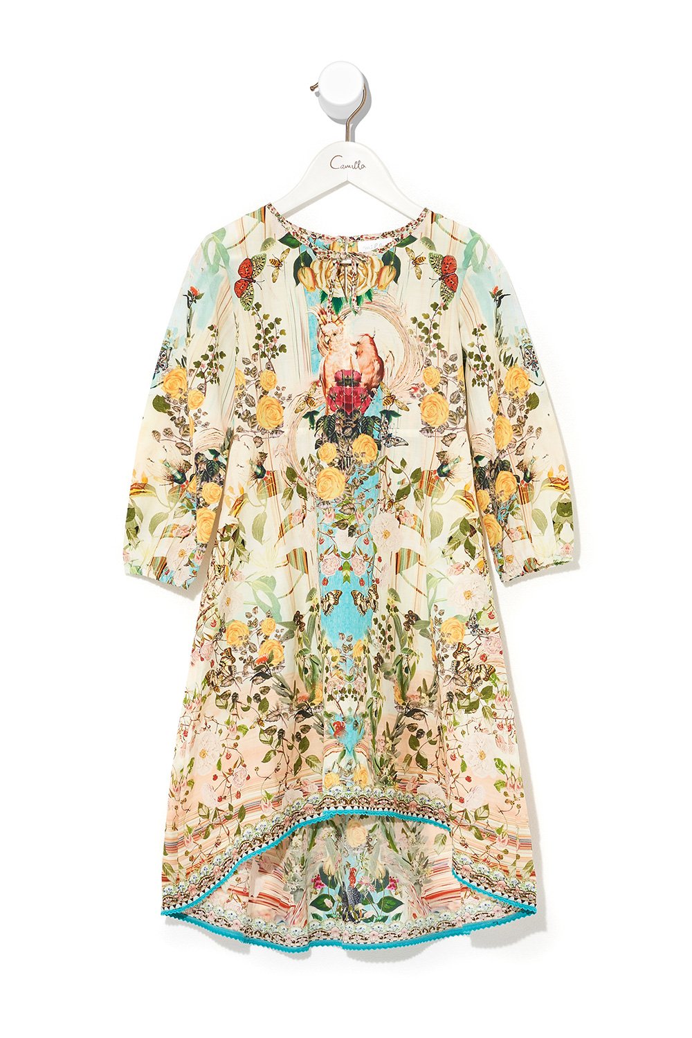 KIDS LONG SLEEVE KEYHOLE DRESS TEA AND HONEY