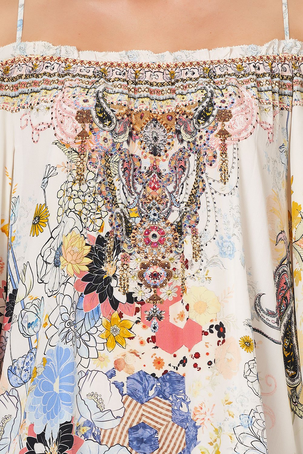 OFF SHOULDER DRESS WITH STRAPS BRITAIN BOUQUET