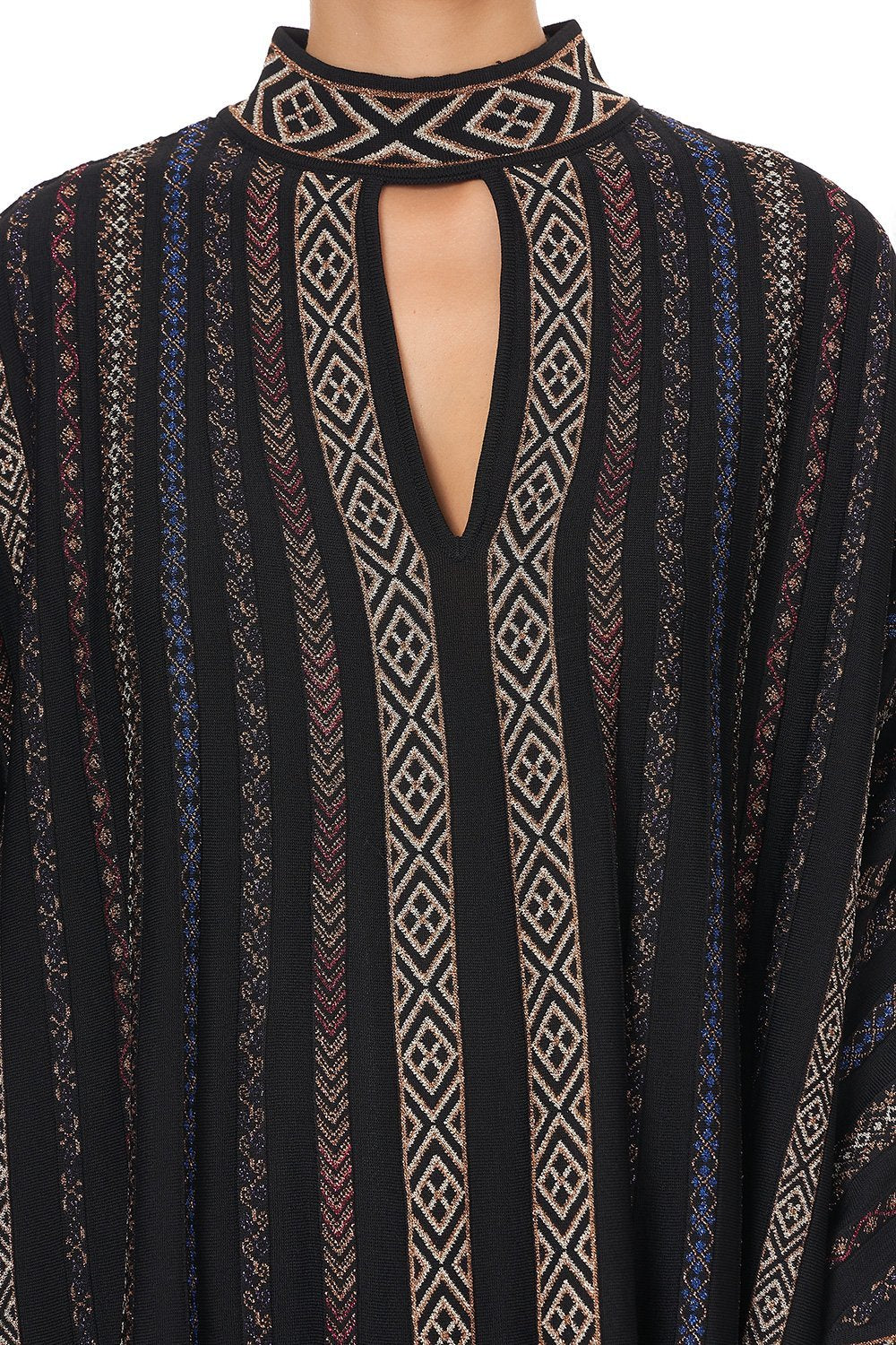 KNITTED KAFTAN WITH NECKBAND SWINGING SIXTIES