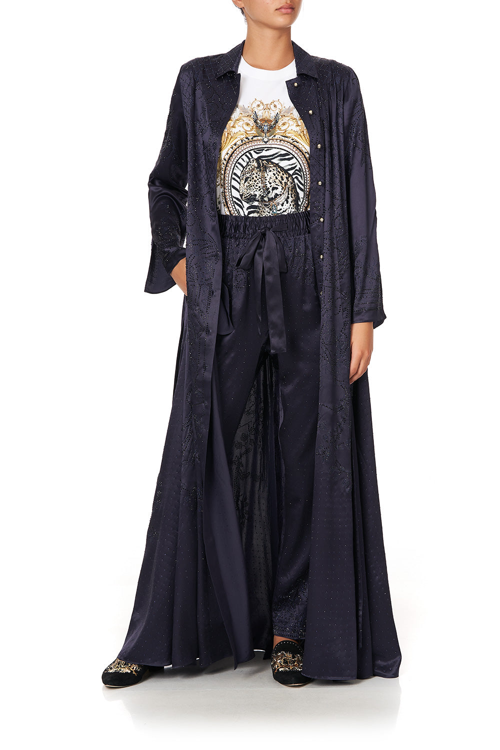 PRINTED TRENCH LUXE NAVY