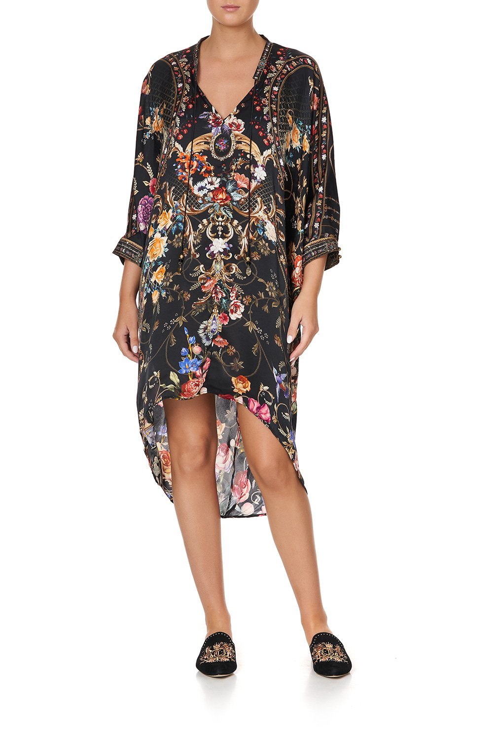 V-NECK DRESS WITH DRAPED BACK BLUSHING MANOR