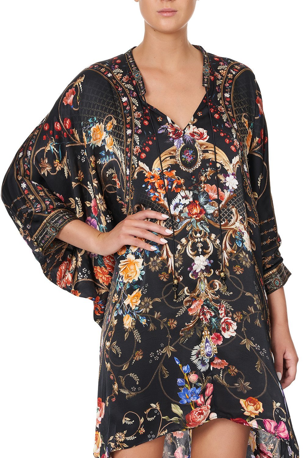 V-NECK DRESS WITH DRAPED BACK BLUSHING MANOR