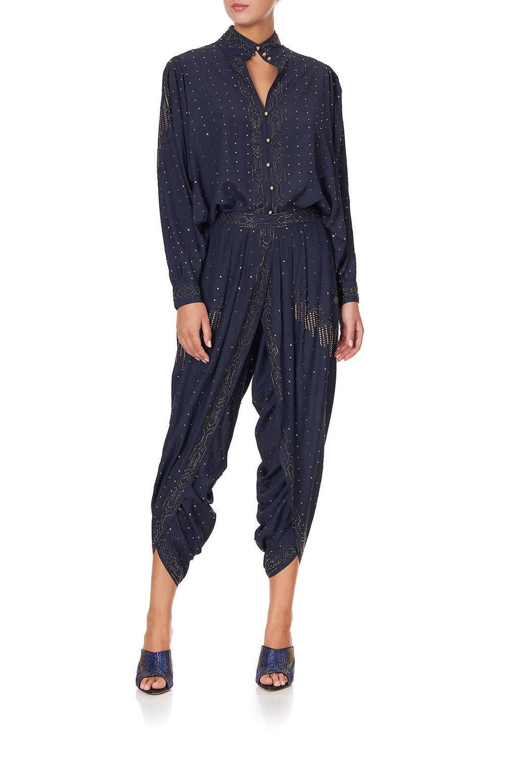 GATHERED WRAP FRONT TROUSER LUXE NAVY