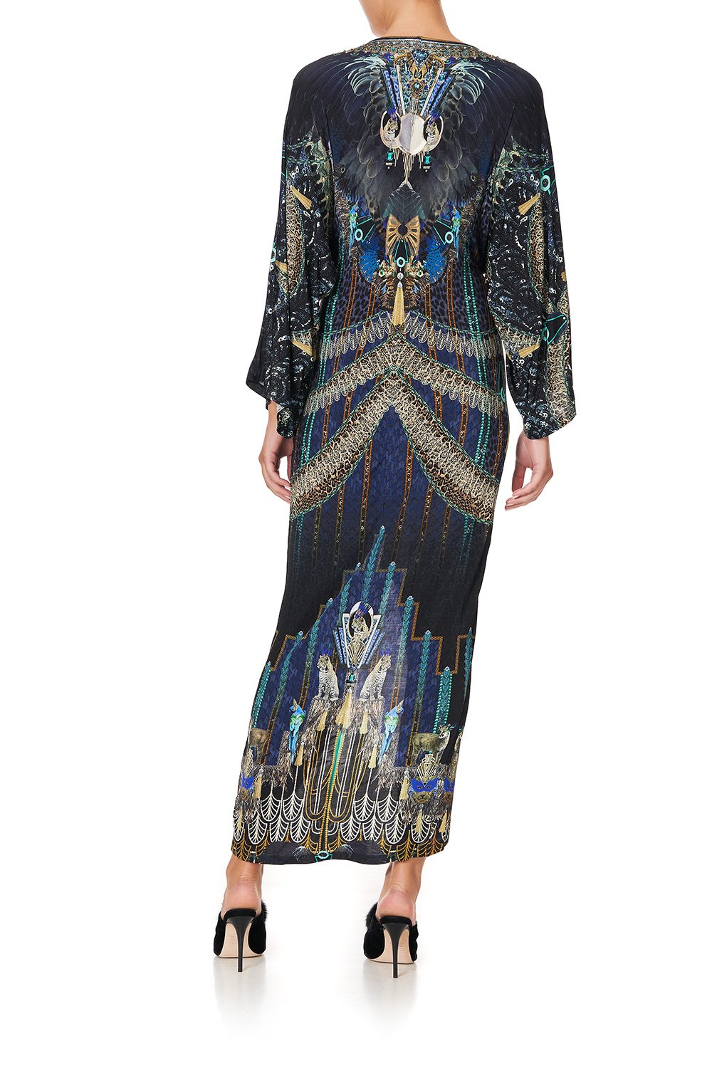 LONG SPLIT FRONT TWIST DRESS DRIPPING IN DECO