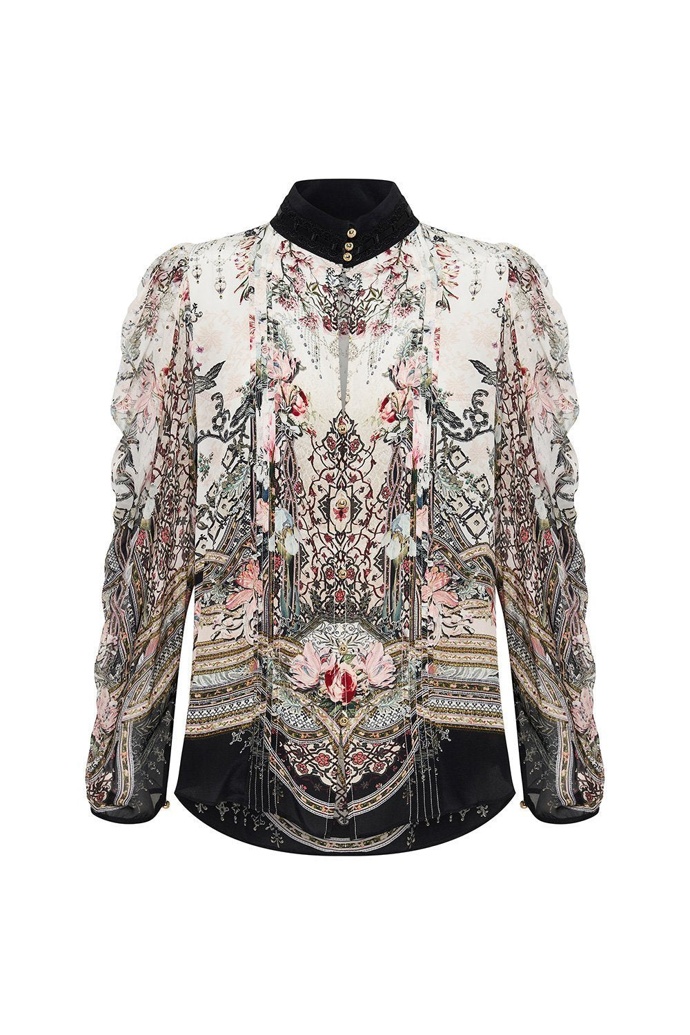 PINTUCK BLOUSE WITH DRAPED SLEEVE ROMANCE IS BORN