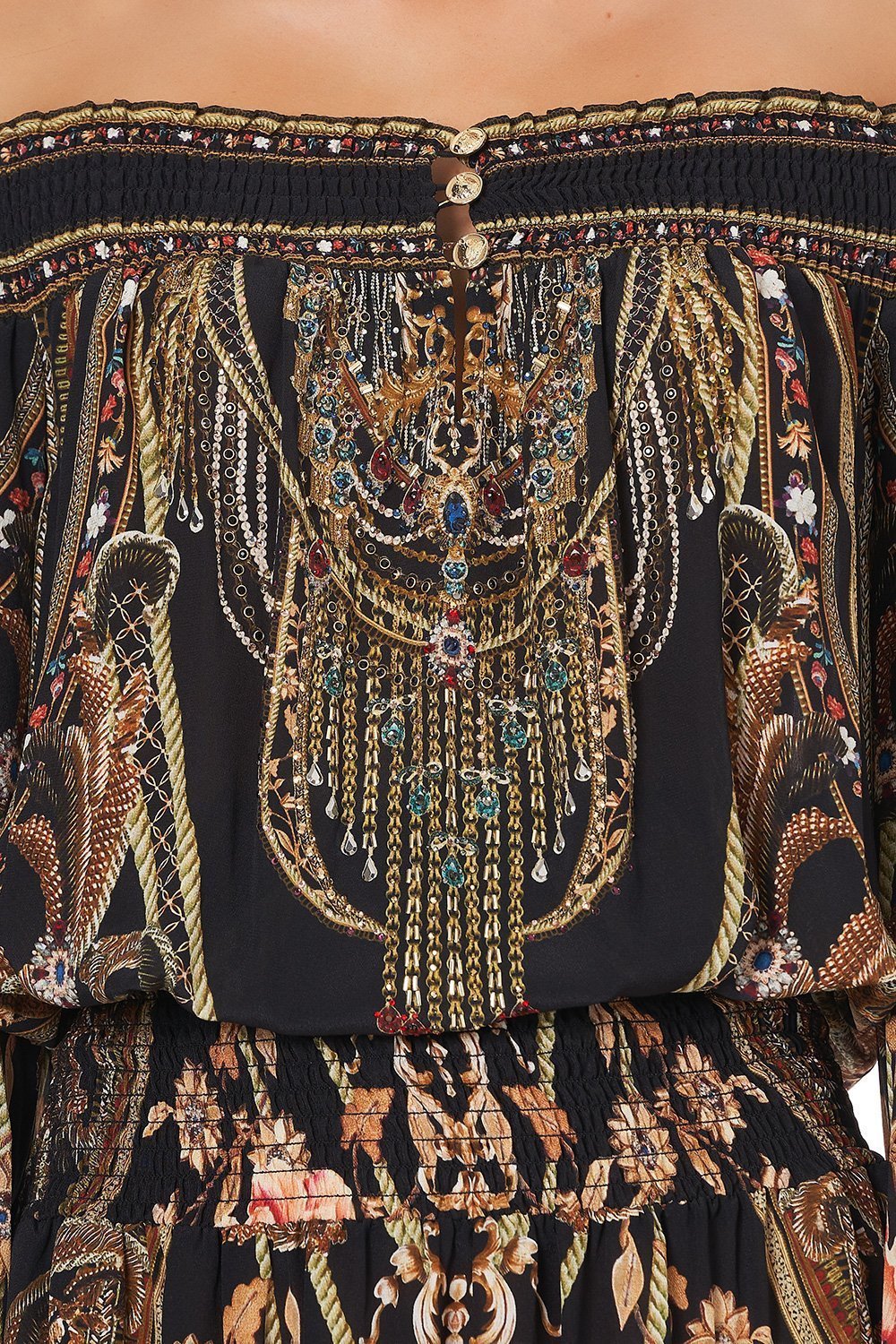 OFF SHOULDER SHIRRED DRESS BELLE OF THE BAROQUE