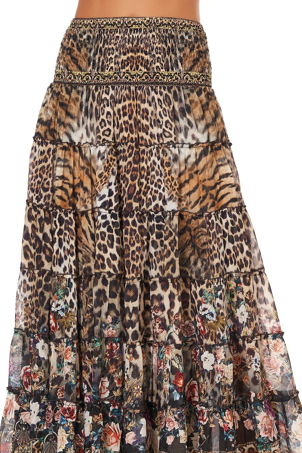 SHIRRED WAIST TIERED CIRCLE SKIRT CALL OF THE CATHEDRAL