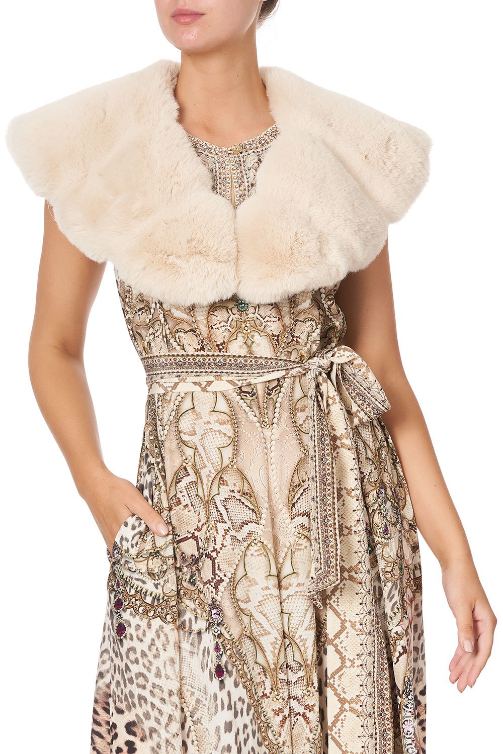 FAUX FUR STOLE WITH TIE ALL IS NOUVEAU