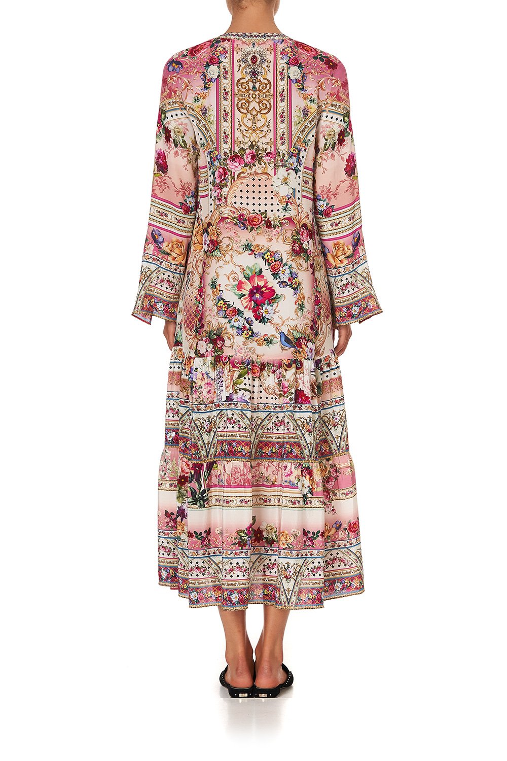 LACE UP DRESS WITH TIERED HEM SUMMONED BY A ROSE