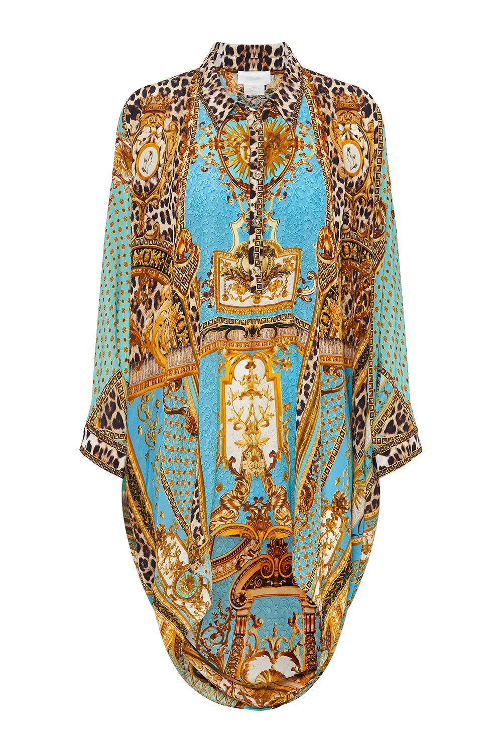 BUTTON UP TOP WITH DRAPED BACK DRIPPING IN DECADENCE