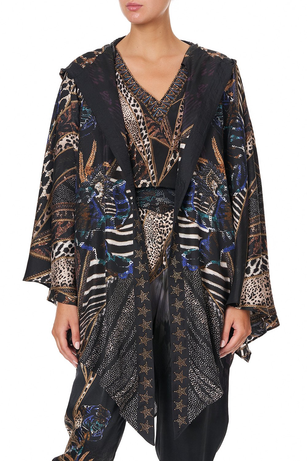 SILK HOODED SHAWL LADY STARDUST