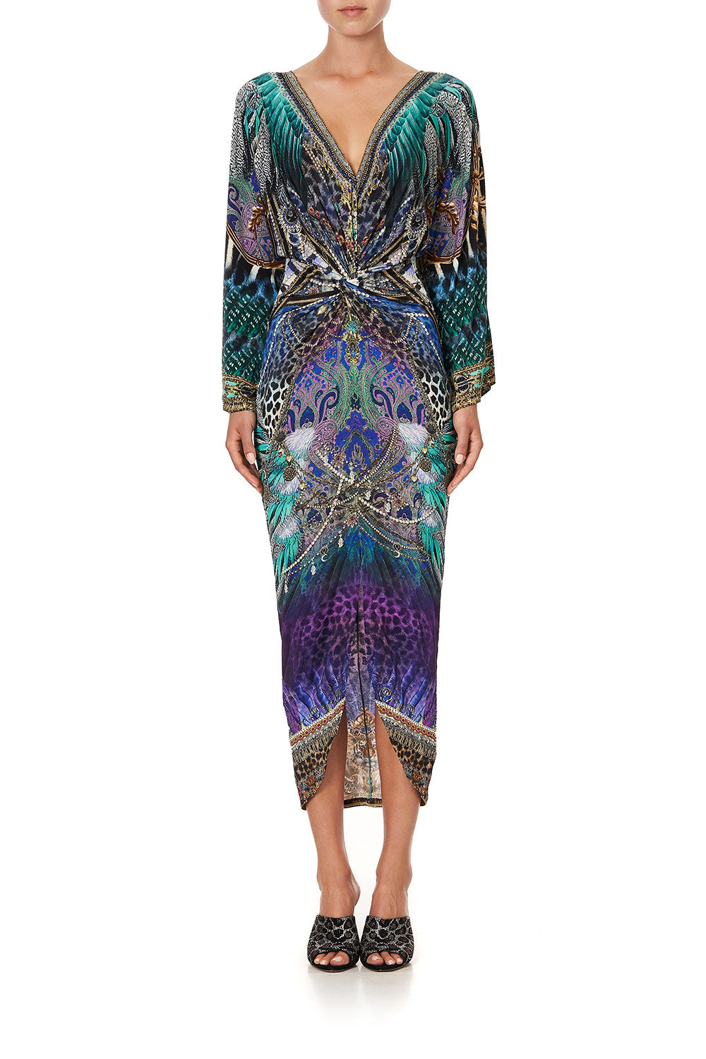 LONG SPLIT FRONT TWIST DRESS ANIMAL ARMY