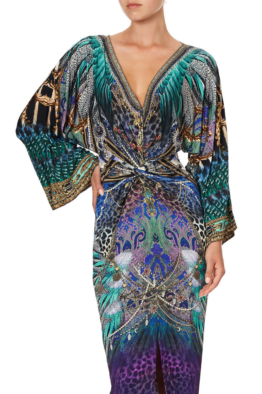 LONG SPLIT FRONT TWIST DRESS ANIMAL ARMY