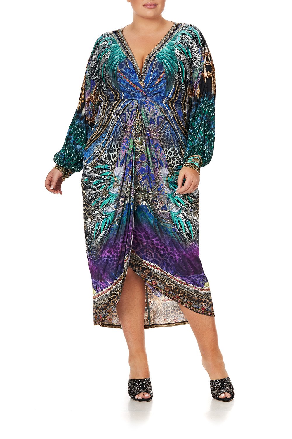 LONG SPLIT FRONT TWIST DRESS ANIMAL ARMY