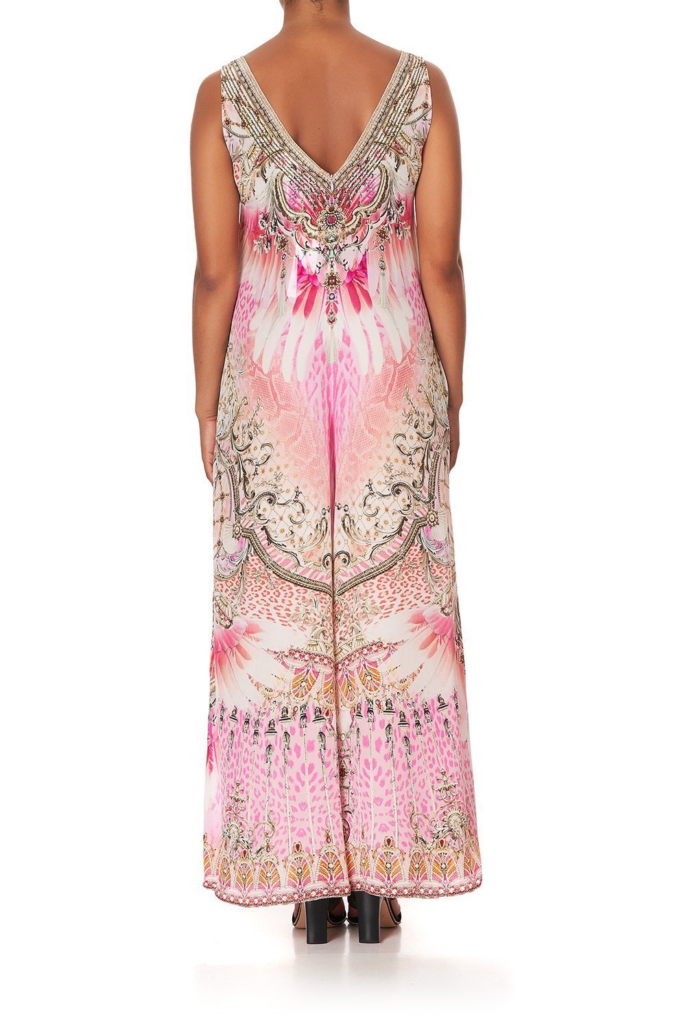 V NECK FLARED JUMPSUIT DECO DARLING