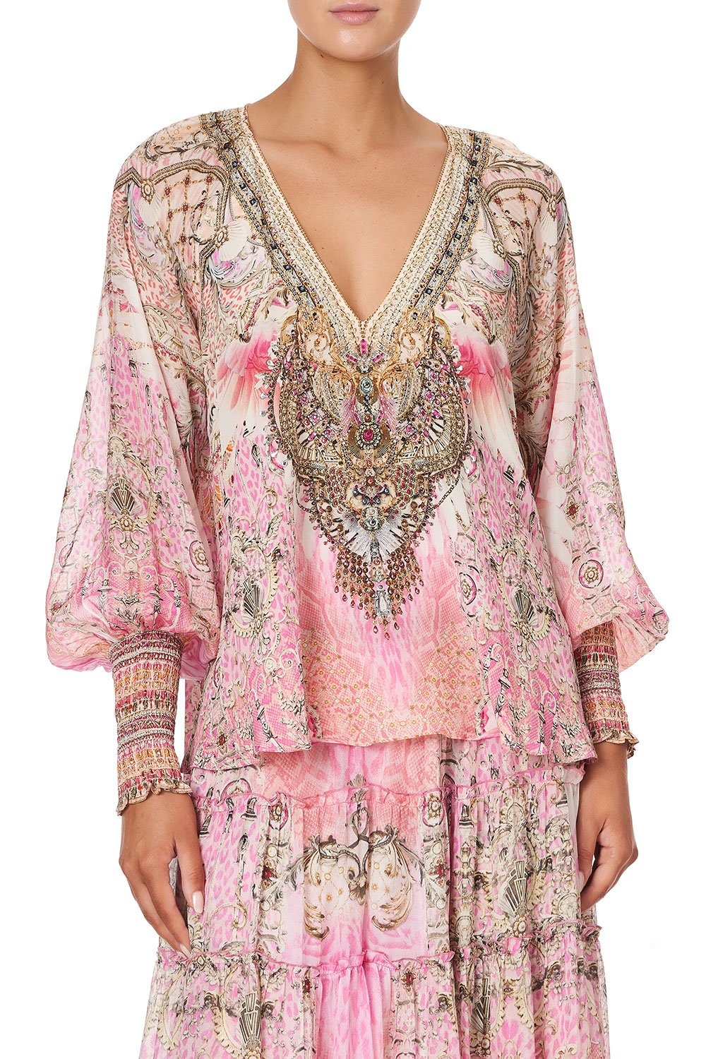 SHIRRED CUFF BLOUSE DECO DARLING