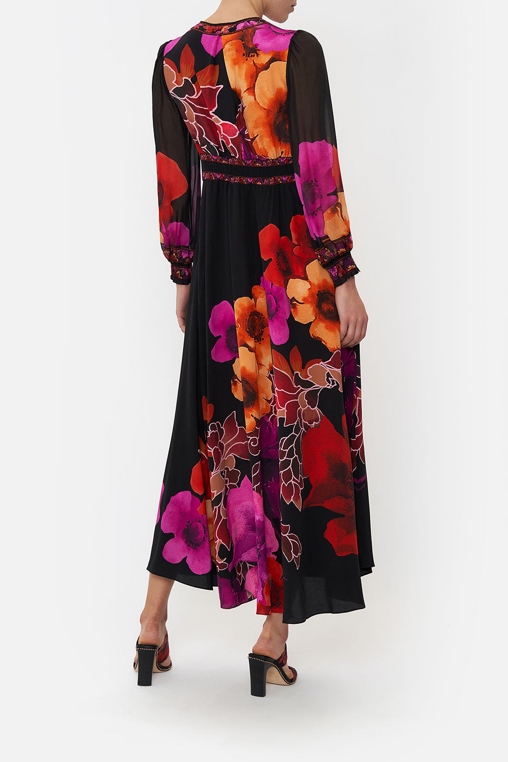 BUTTON DRESS WITH SHAPED WAISTBAND MIDNIGHT POPPY