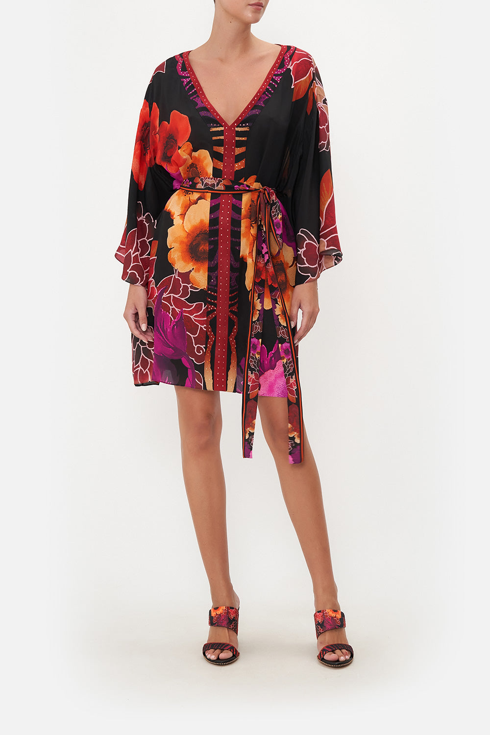 SHORT KAFTAN WITH NECKBAND MIDNIGHT POPPY
