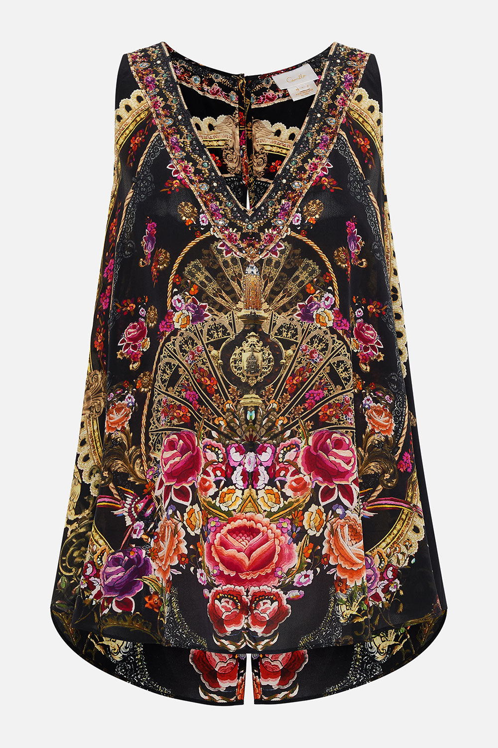 V NECK BUTTON BACK TOP DANCE WITH DUENDE