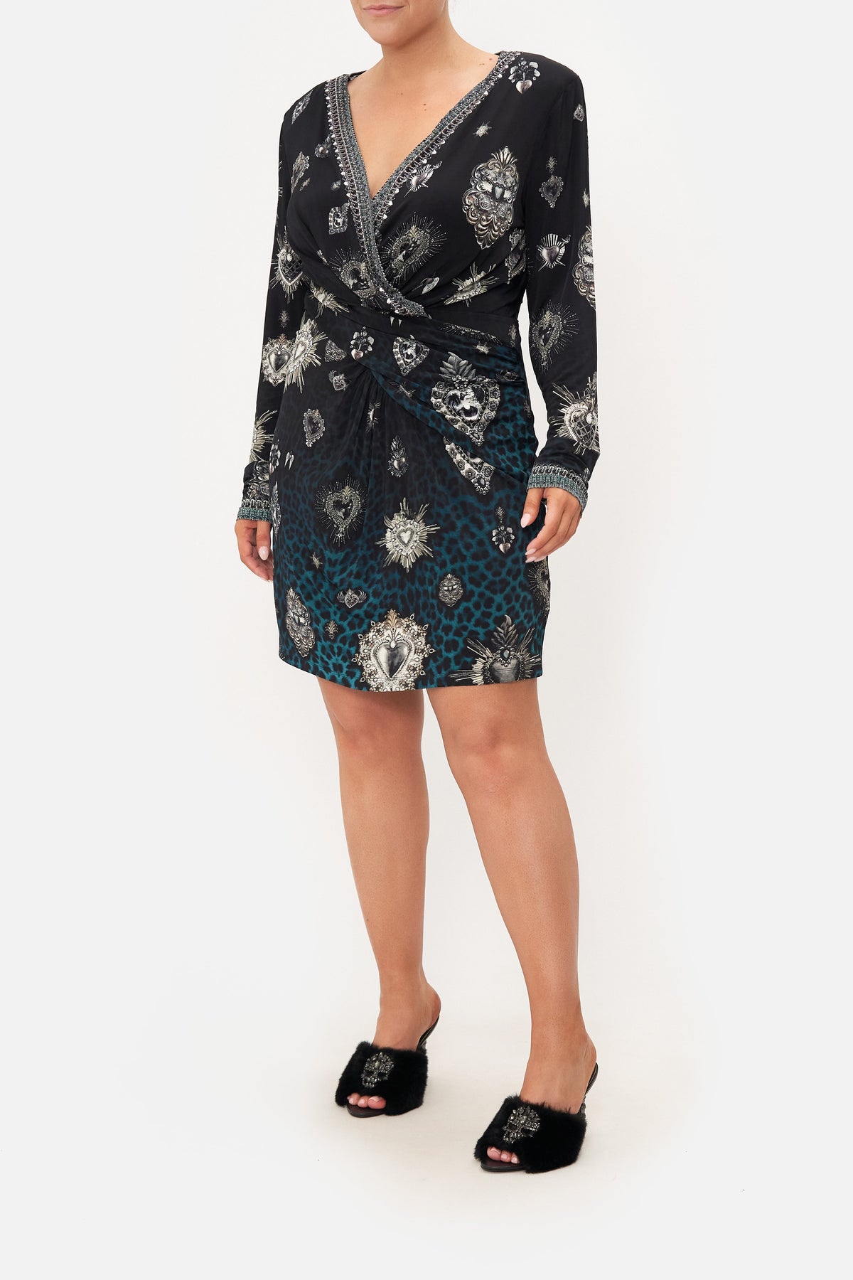 V-NECK CROSS FRONT DRESS ANIMAL ANARCHY