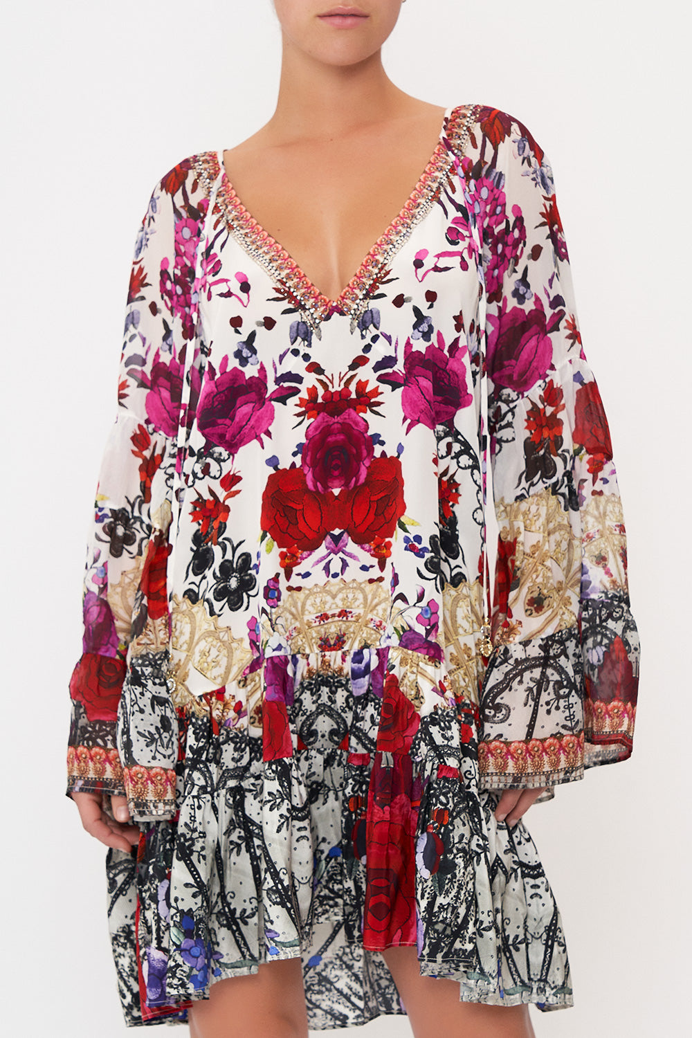 A-LINE GATHERED PANEL DRESS REIGN OF ROSES