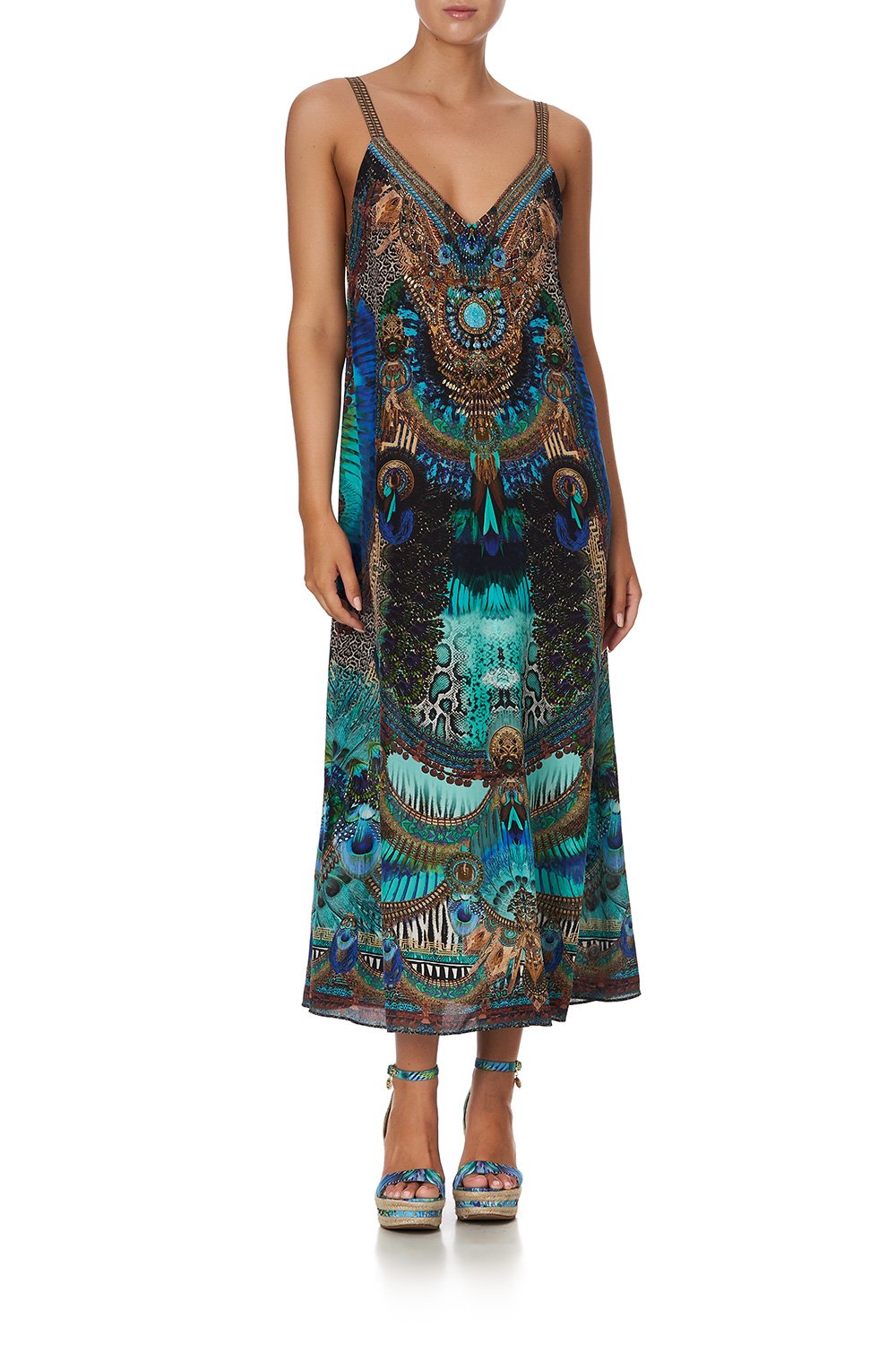 V NECK MIDI SLIP DRESS TEMPLE TEMPTRESS