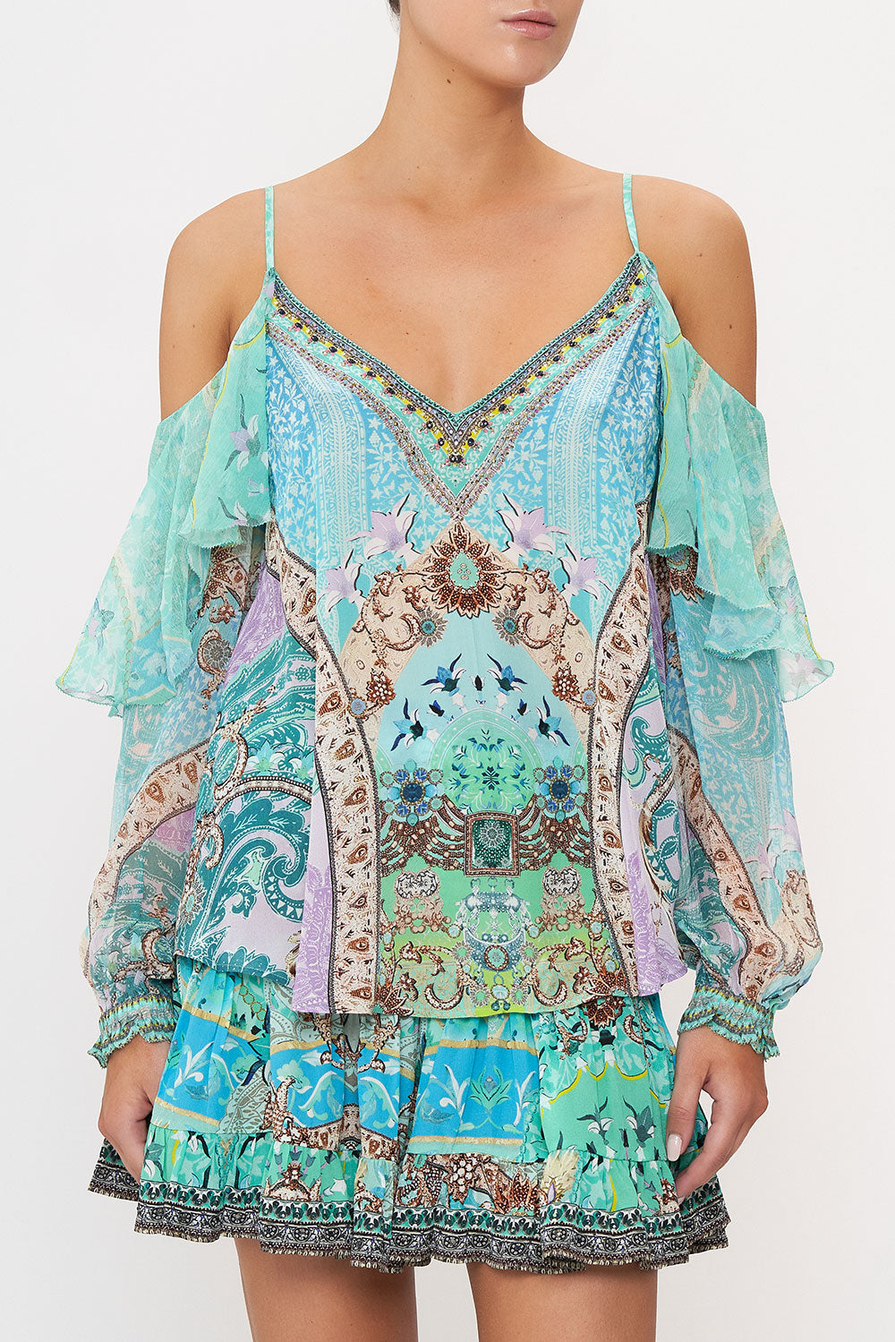 DROP SHOULDER RUFFLE BLOUSE TURN BACK TIME