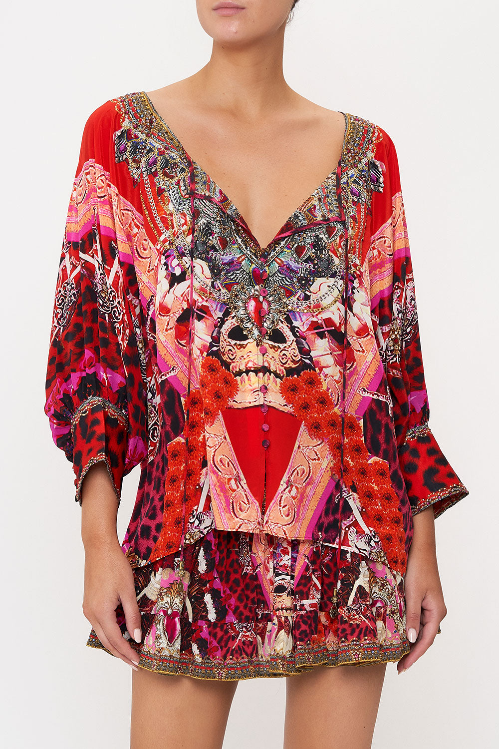 RAGLAN SLEEVE BUTTON UP TOP ARTESANIA MANIA