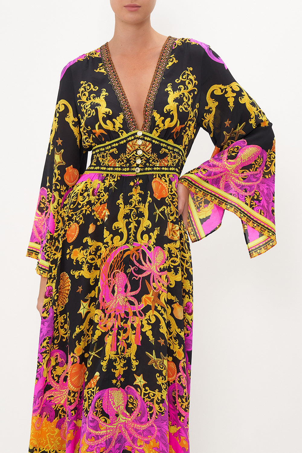KIMONO SLEEVE DRESS WITH SHIRRING DETAIL OCTOPIA