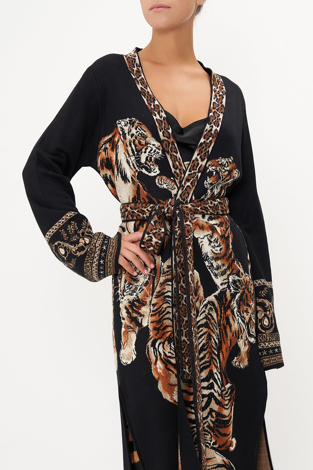 LONG CARDIGAN WITH BELT TIGER TALK