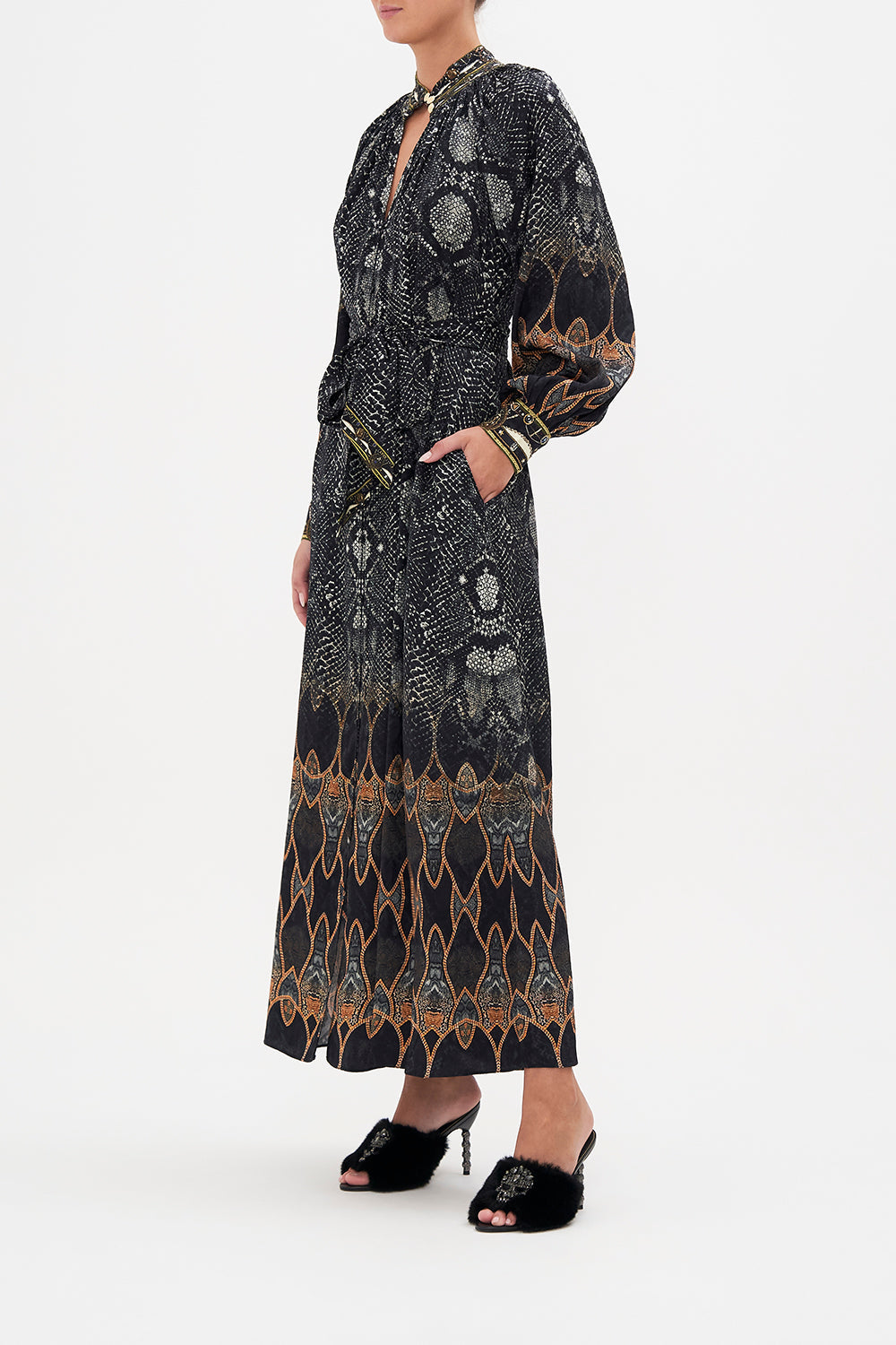 RAGLAN SLEEVE MIDI SHIRT DRESS WILD HORSES