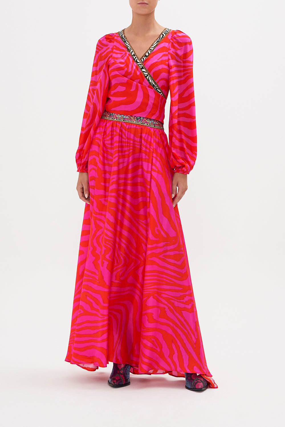 TIE FRONT BLOUSON SLEEVE BLOUSE ZEBRA ZONE