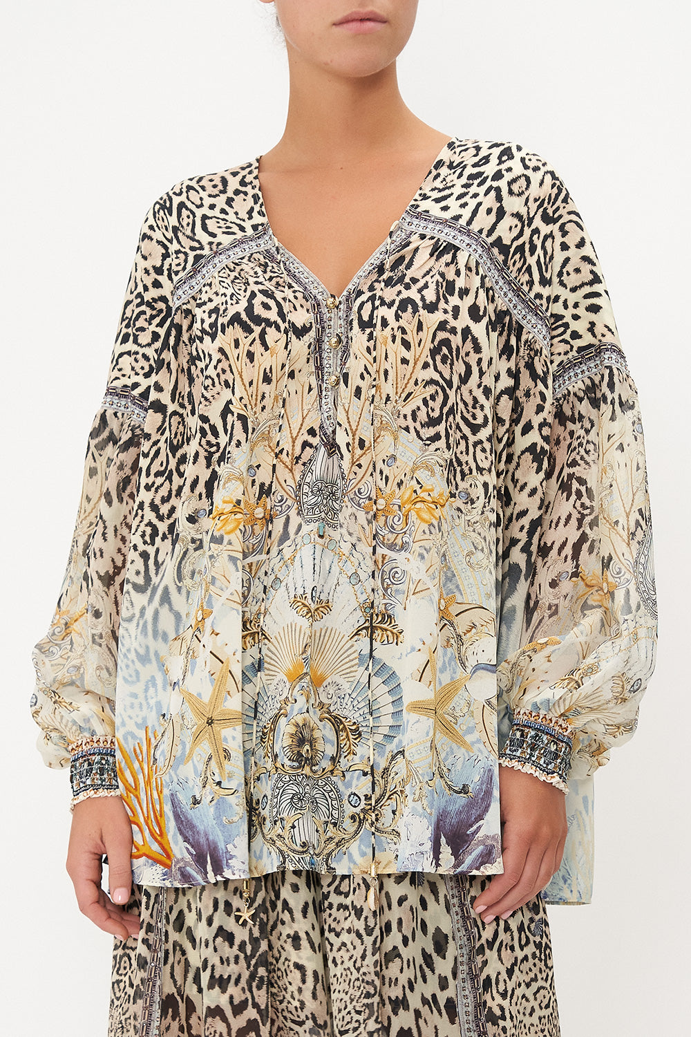 BLOUSON BLOUSE WITH NECK TIE SEAHORSE SONNET