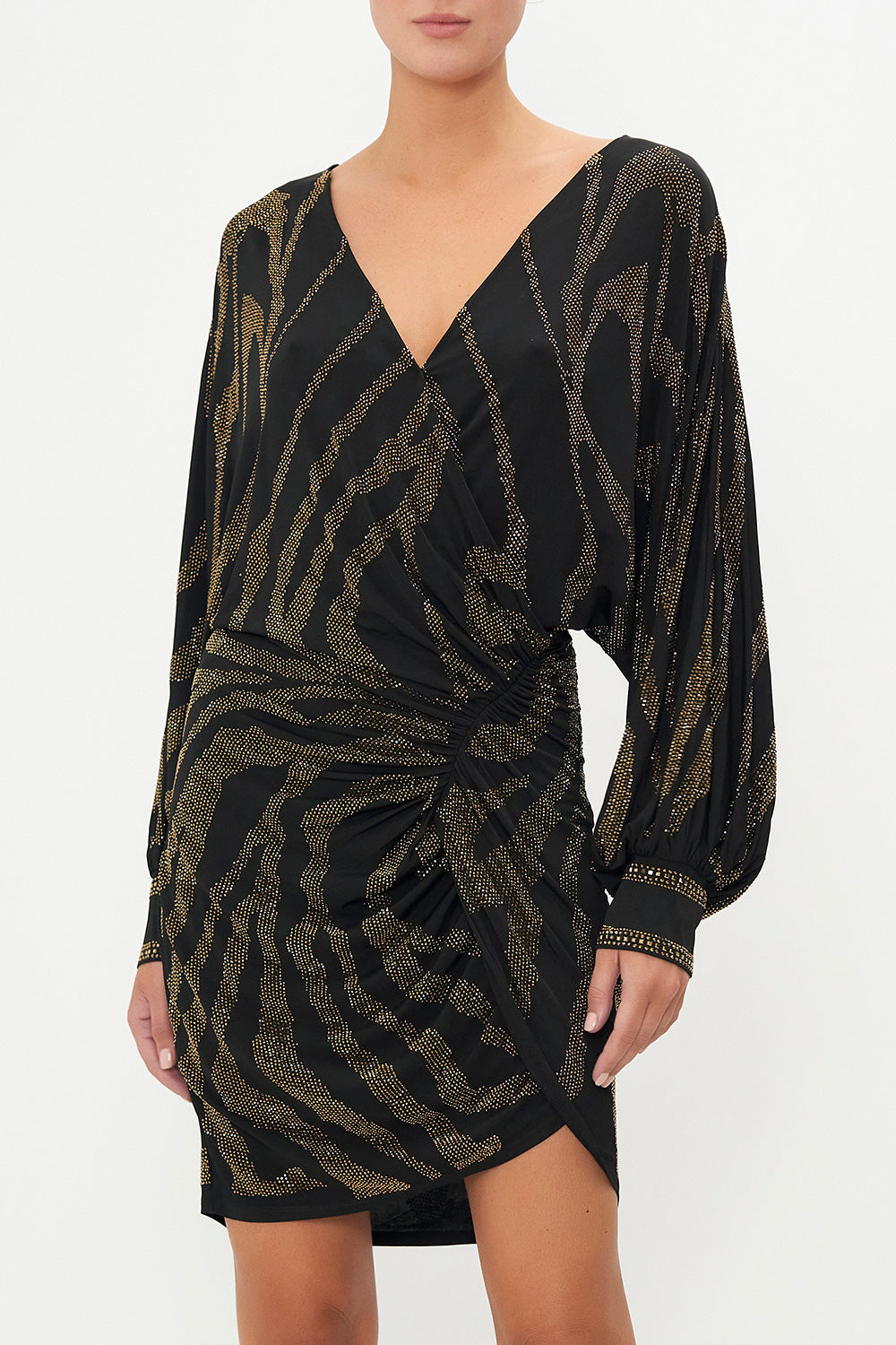 GATHERED MINI JERSEY DRESS TAME MY TIGER