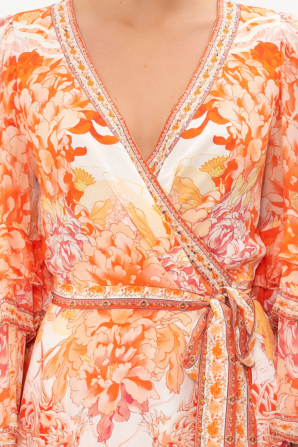 SHORT WRAP DRESS WITH RUFFLE SLEEVE DRAGON MOTHER