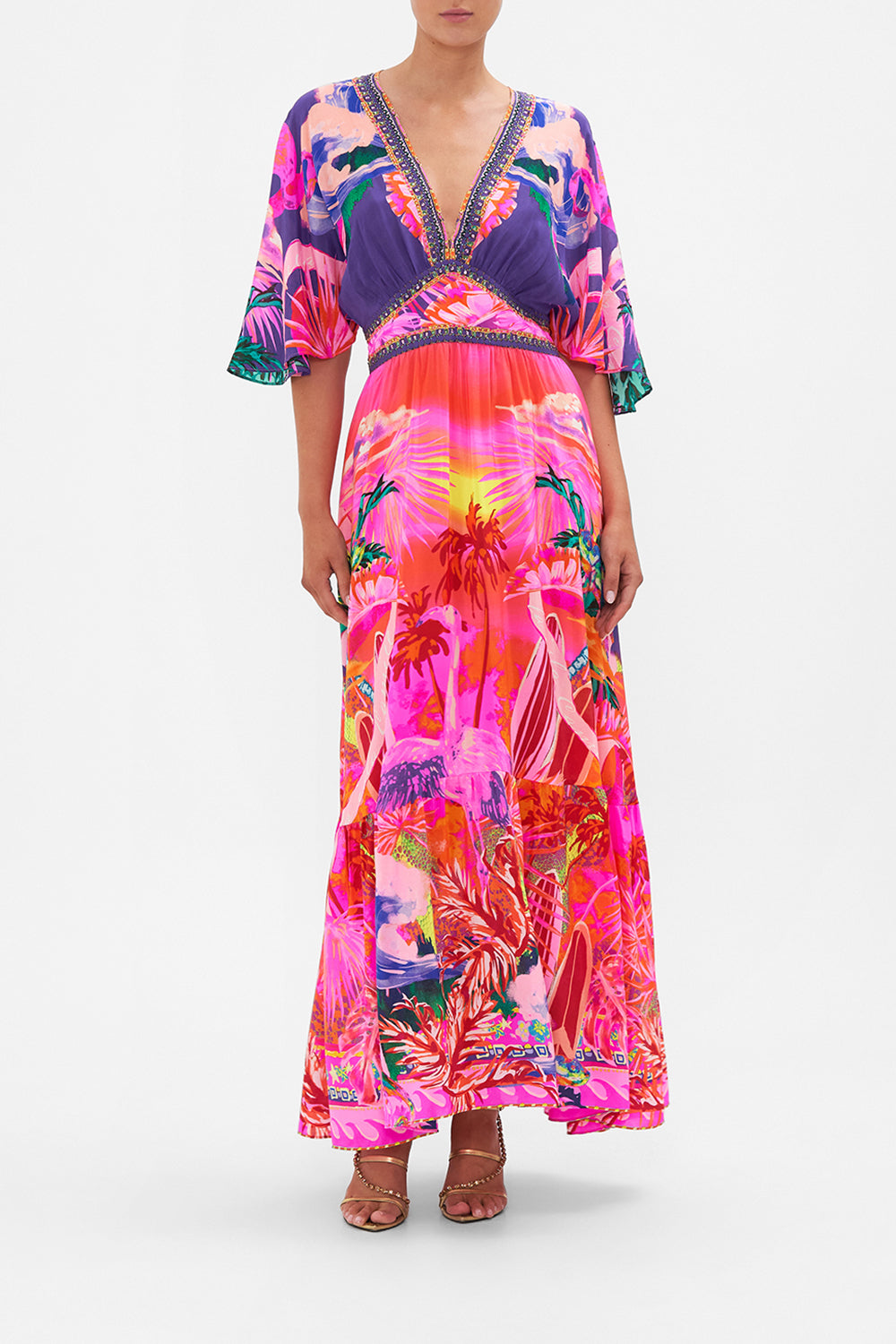 WAISTED DRESS WITH HEM RUFFLE FLIGHT OF THE FLAMINGO