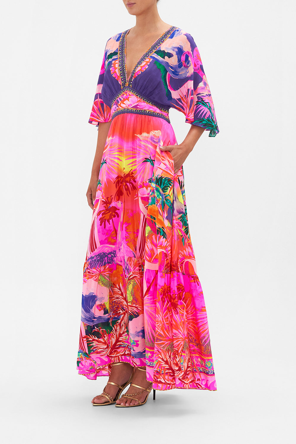 WAISTED DRESS WITH HEM RUFFLE FLIGHT OF THE FLAMINGO