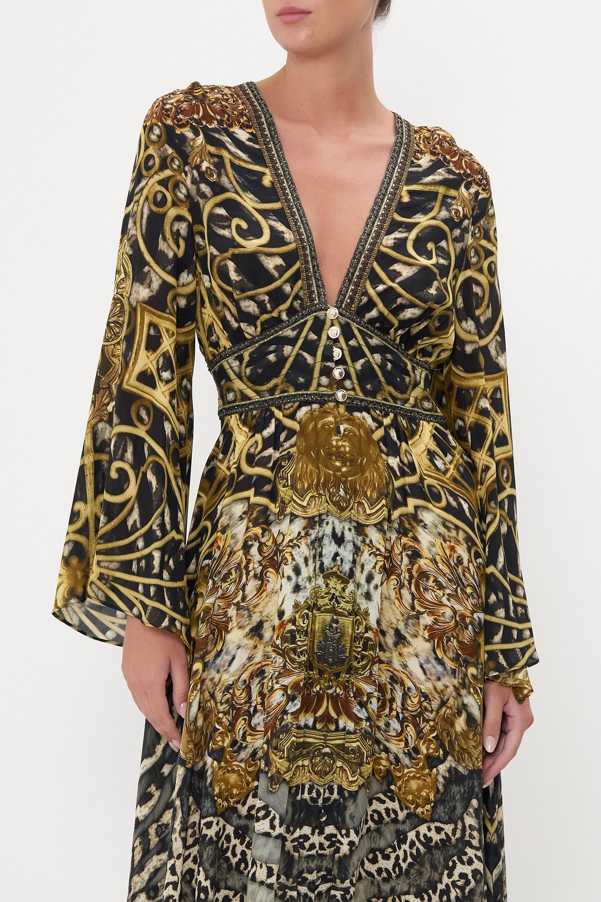 KIMONO SLEEVE DRESS WITH SHIRRING DETAIL ARMADA