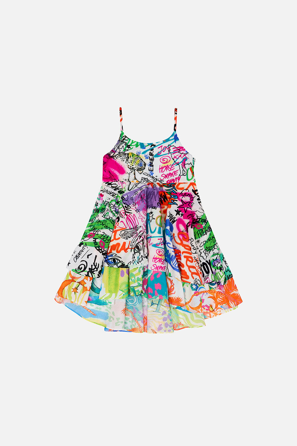 KIDS ROUND NECK TIERED DRESS 4-10 GRAFFITI THE WORLD