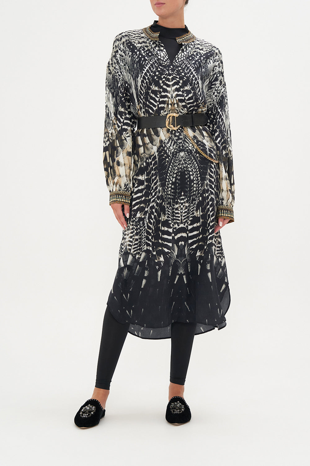 BLOUSON SLEEVE PLACKET DRESS NIGHT OWL