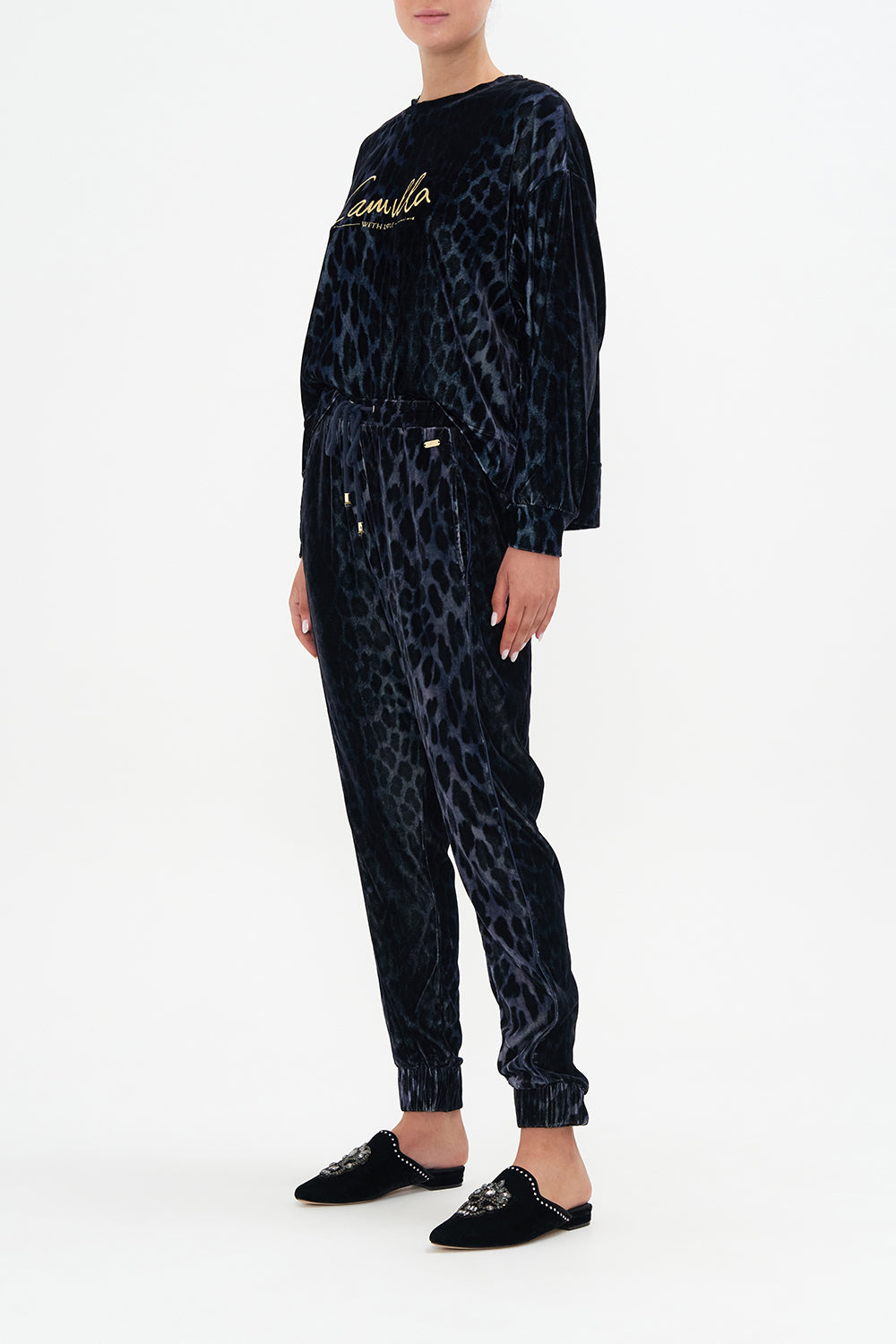 VELOUR DROP CROTCH PANT SHES A CRAZY CAT