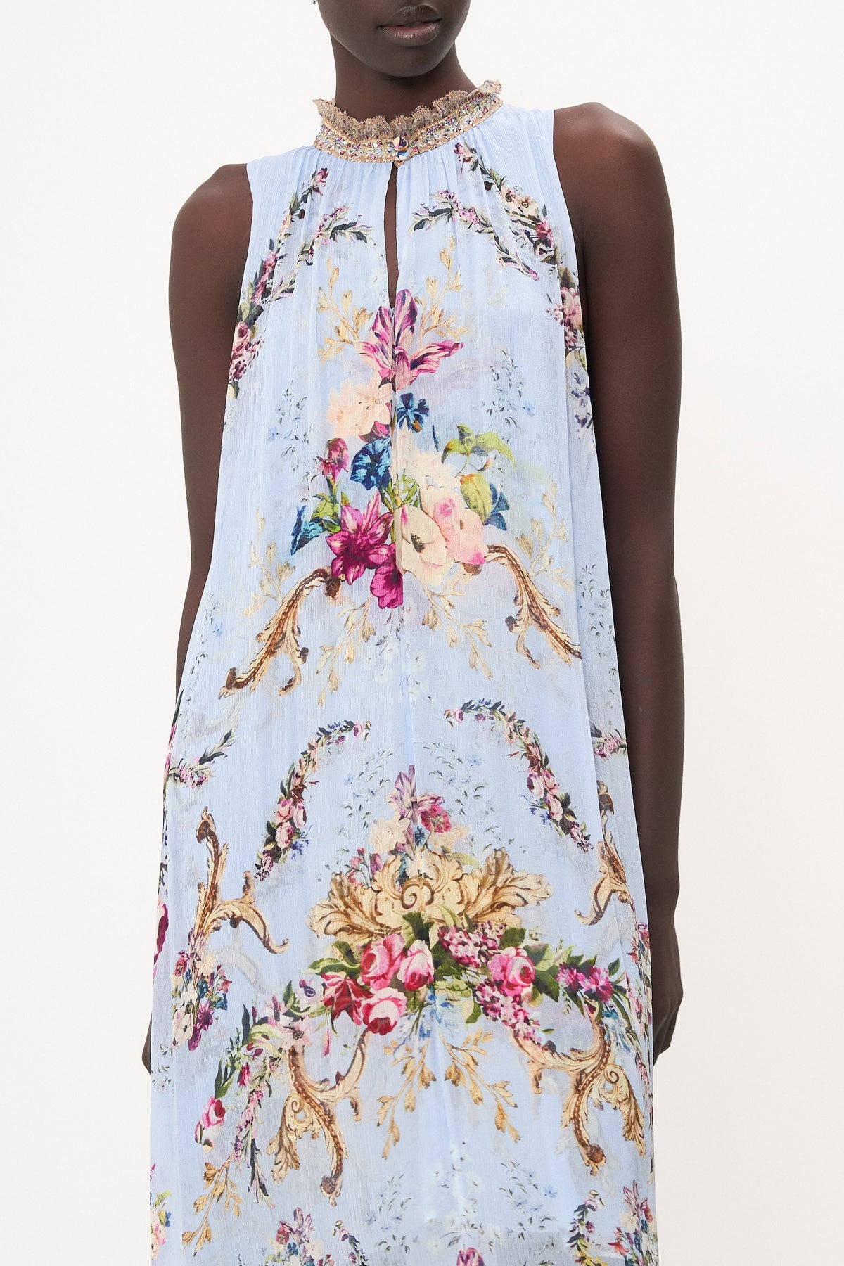 HIGH NECK KEYHOLE DRESS FLORAFUL