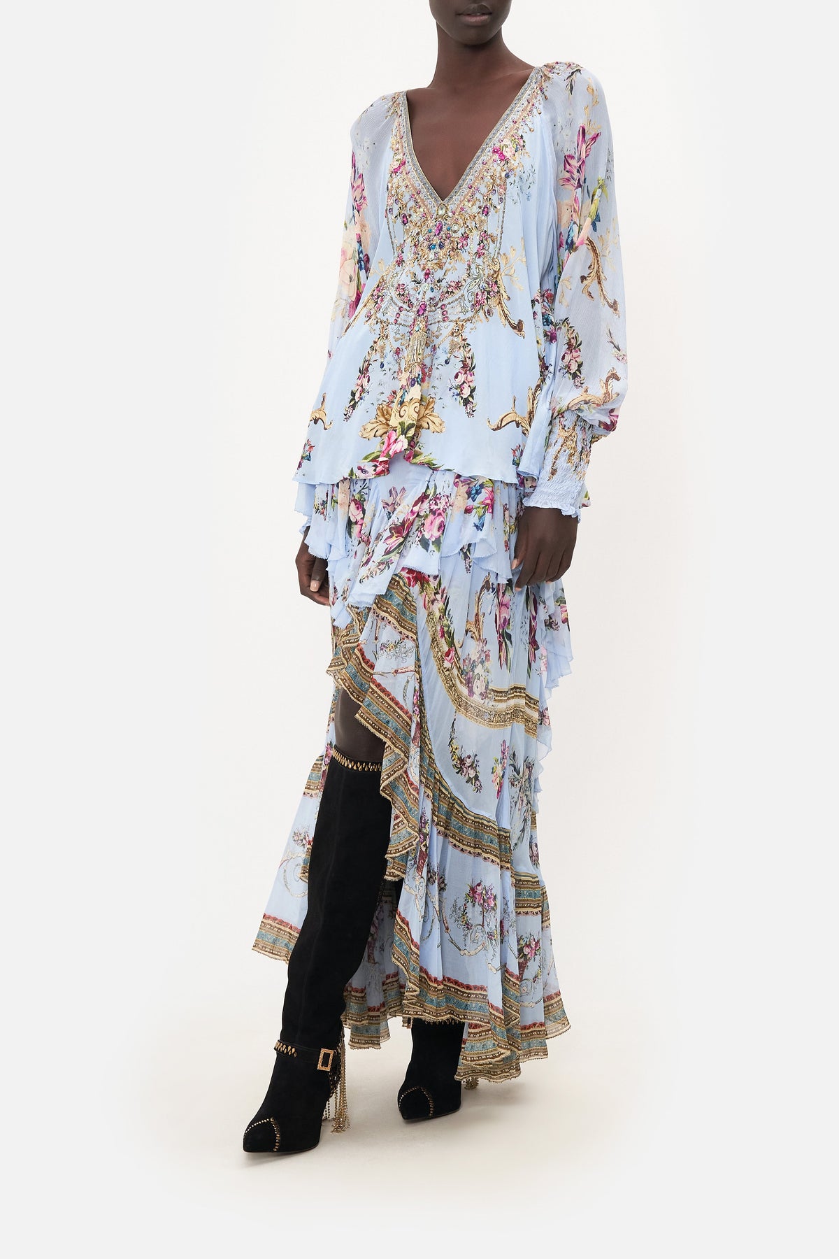 SHIRRED CUFF BLOUSE FLORAFUL