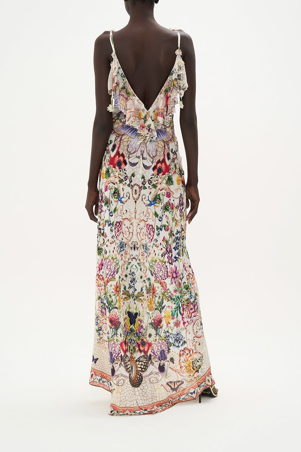 V NECK FULL LENGTH BIAS SLIP DRESS QUEENS BEE HIVE